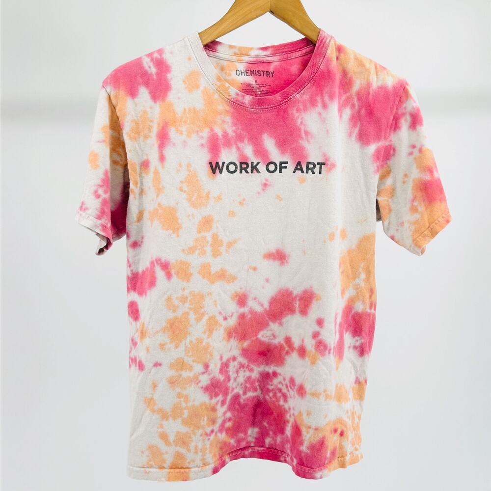 Retro Chemistry Work of Art Pink Orange Tie Dye 100% Cotton Tshirt Size M